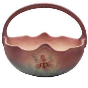 Vintage Hull Pottery USA Pink Iris Floral Basket # 408-7